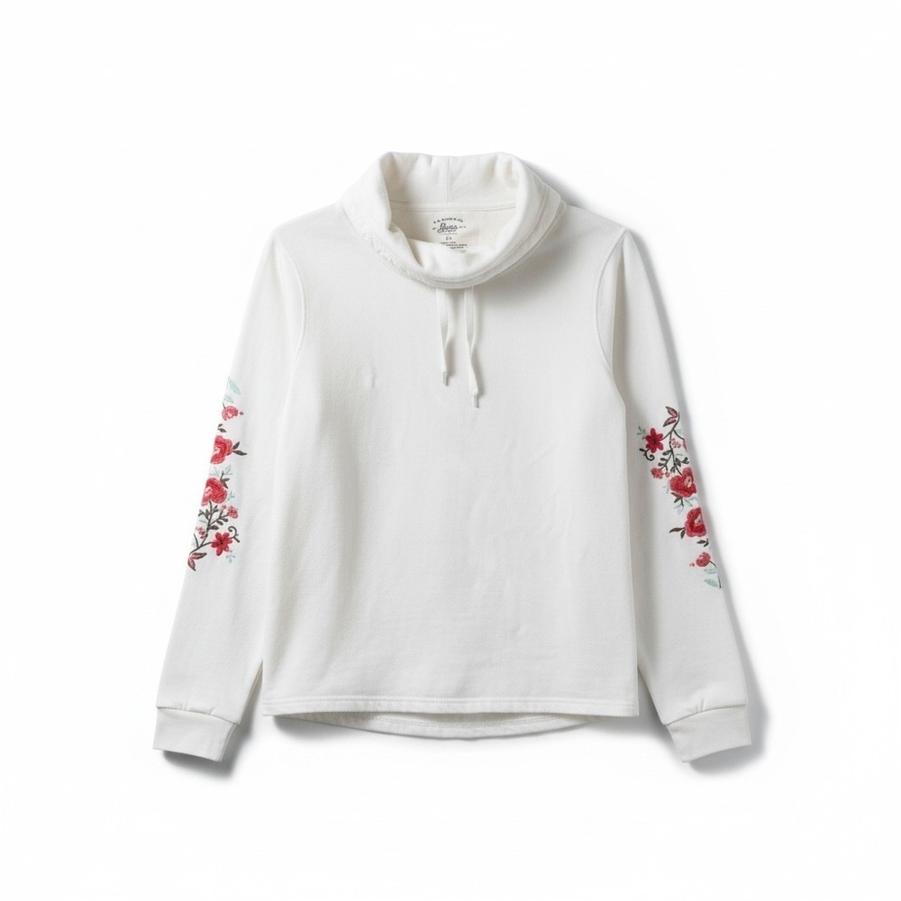 G.H.Bass& Co.Floral Embroidered White Hoodie Size XL